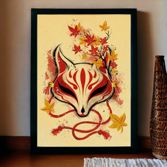 Affiche Kitsune Japonaise - Ajoutez une touche de mystère et de tradition à votre décoration avec cette superbe illustration de renard japonais