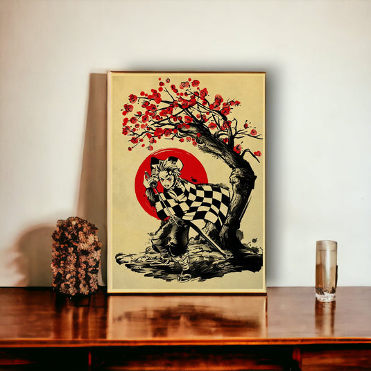 Art Murale Tanjirou et Cerisier - Capturez l'instant de sérénité avec cette superbe affiche où Tanjirou se trouve sous un cerisier en plein épanouissement