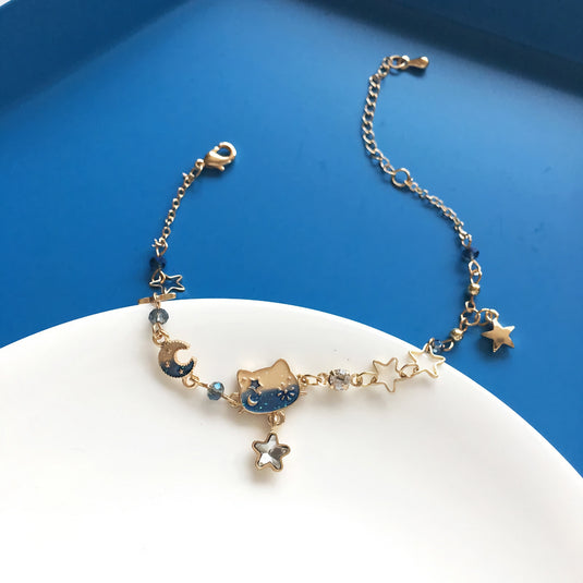 Bracelet Japonais Kawaii Neko Tsuki - Un bijou mignon avec un chat neko et la lune