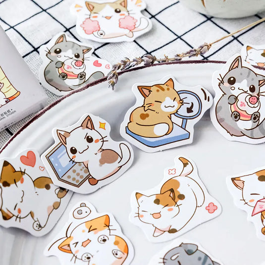 Lot de 15 stickers japonais motif chat neko kawaii pour décorer ordinateur et carnets