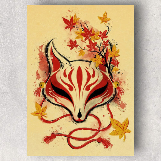 Art Mural Japonais - Transformez votre espace en reflétant la culture japonaise grâce à cette affiche élégante mettant en avant la légendaire créature "kitsune" (renard japonais)