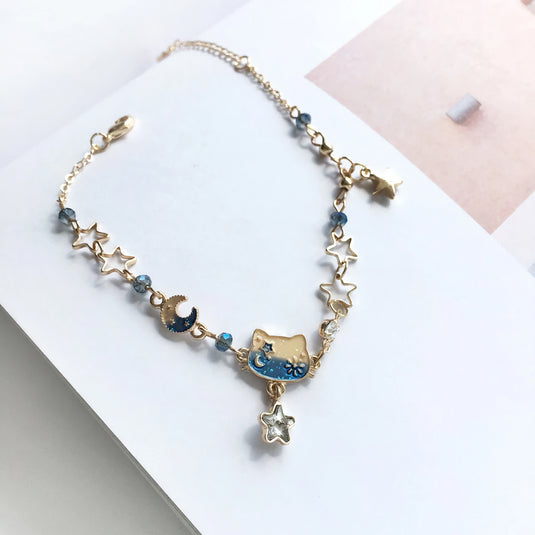 Bracelet Kawaii Neko Tsuki - Un design adorable avec un chat sous la lune bracelet japonais