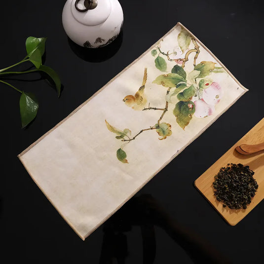 Serviette à thé japonaise absorbante motif Tori Sakura oiseau et cerisier